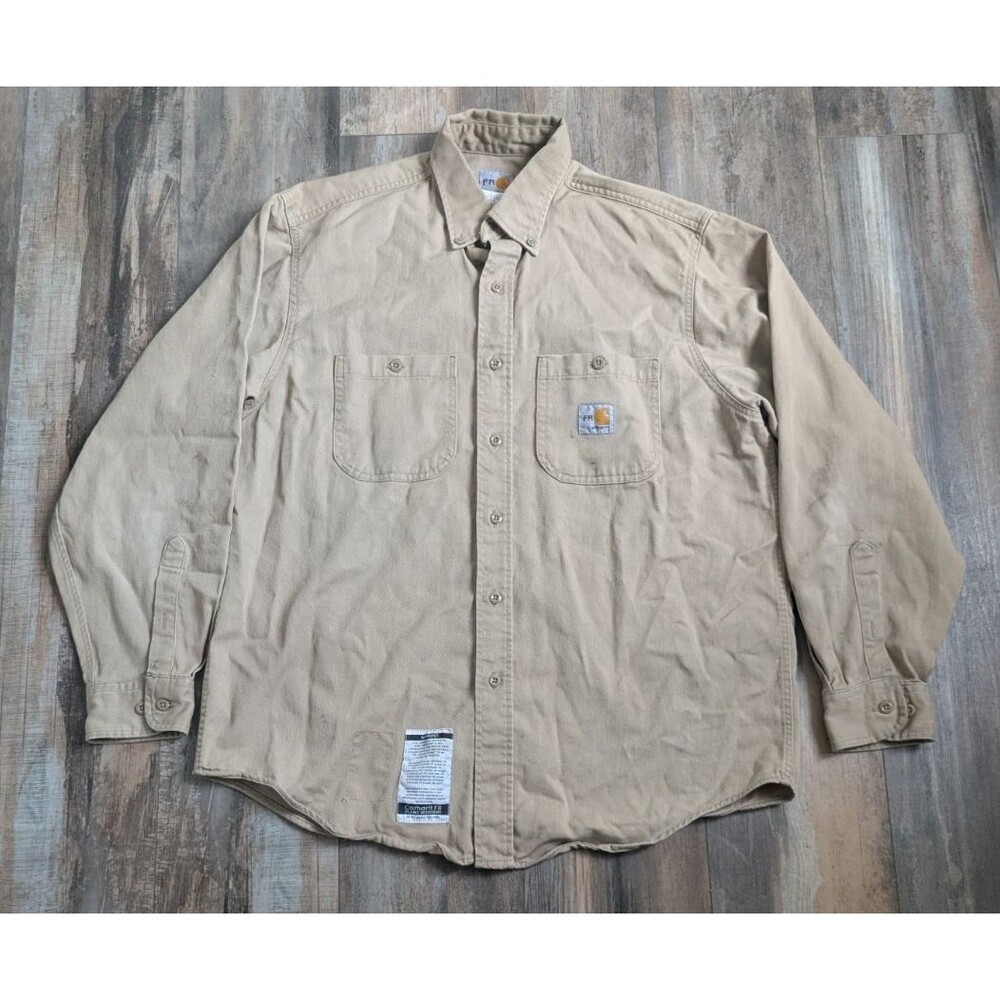 Carhartt FR Long Sleeve Work Shirt Khaki Men US Size Medium FRS92KHI Flame Resis